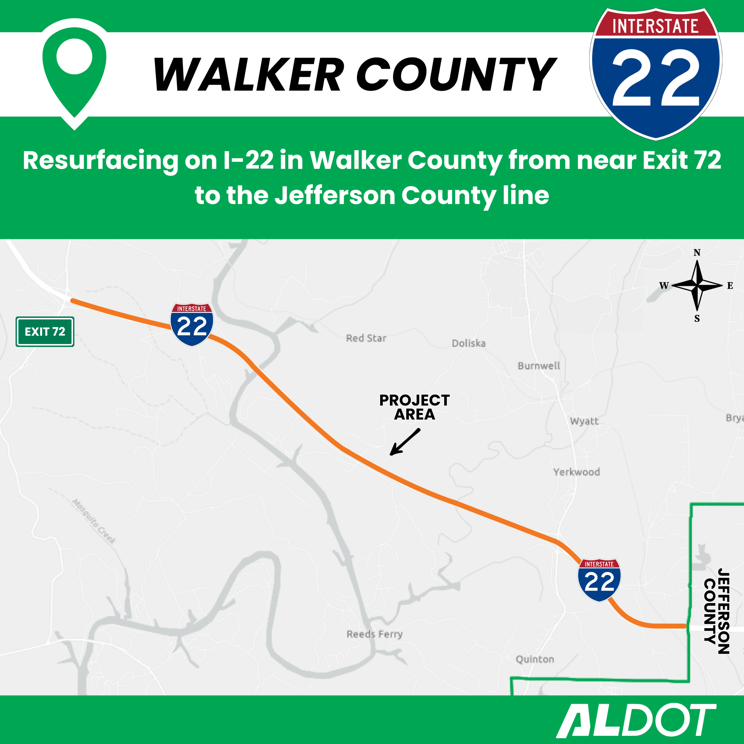 I-22 resurfacing map in Walker County