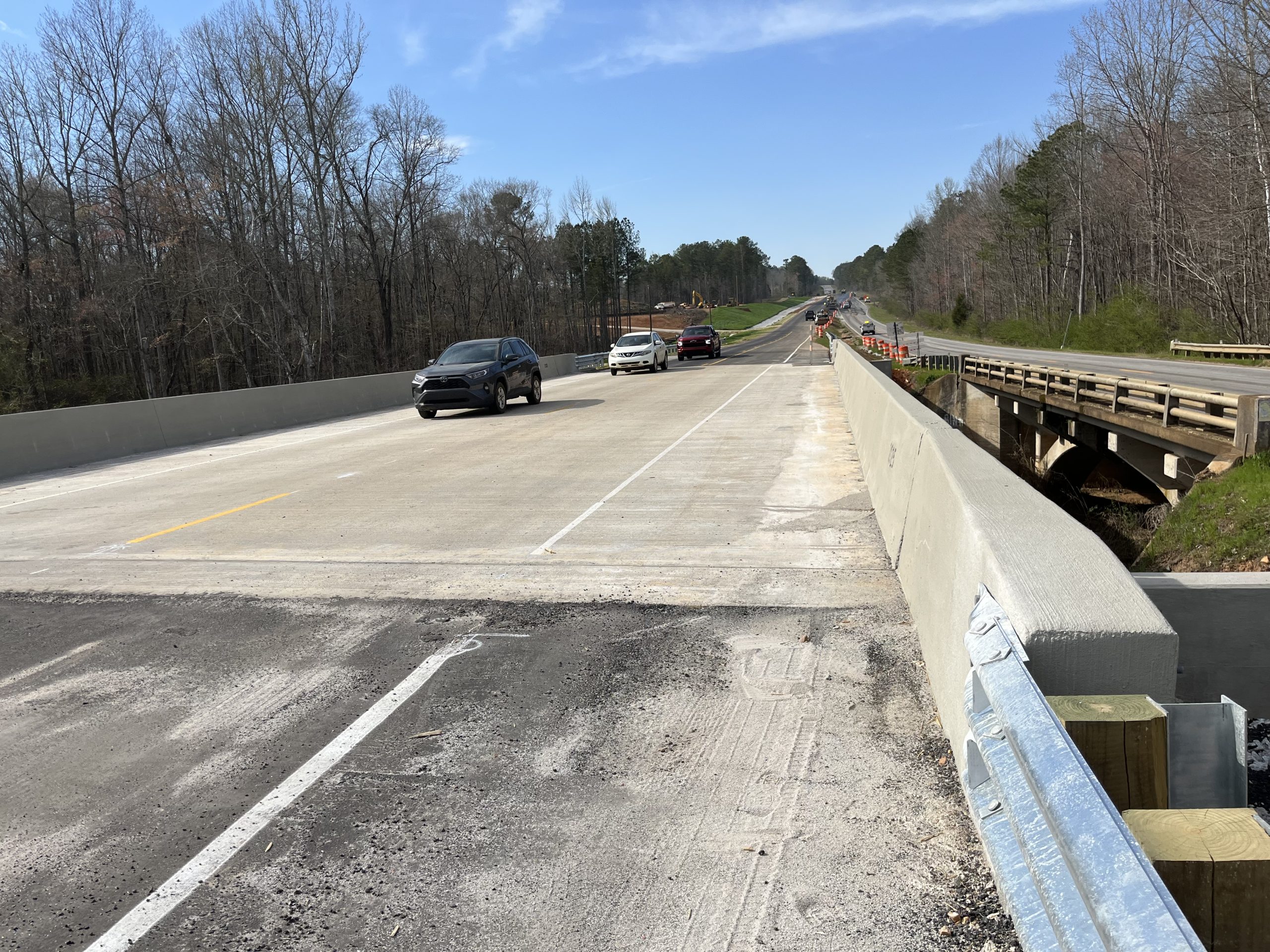 ALDOT shifts traffic onto new SR-1 (US-341) bridge over Cornhouse Creek.