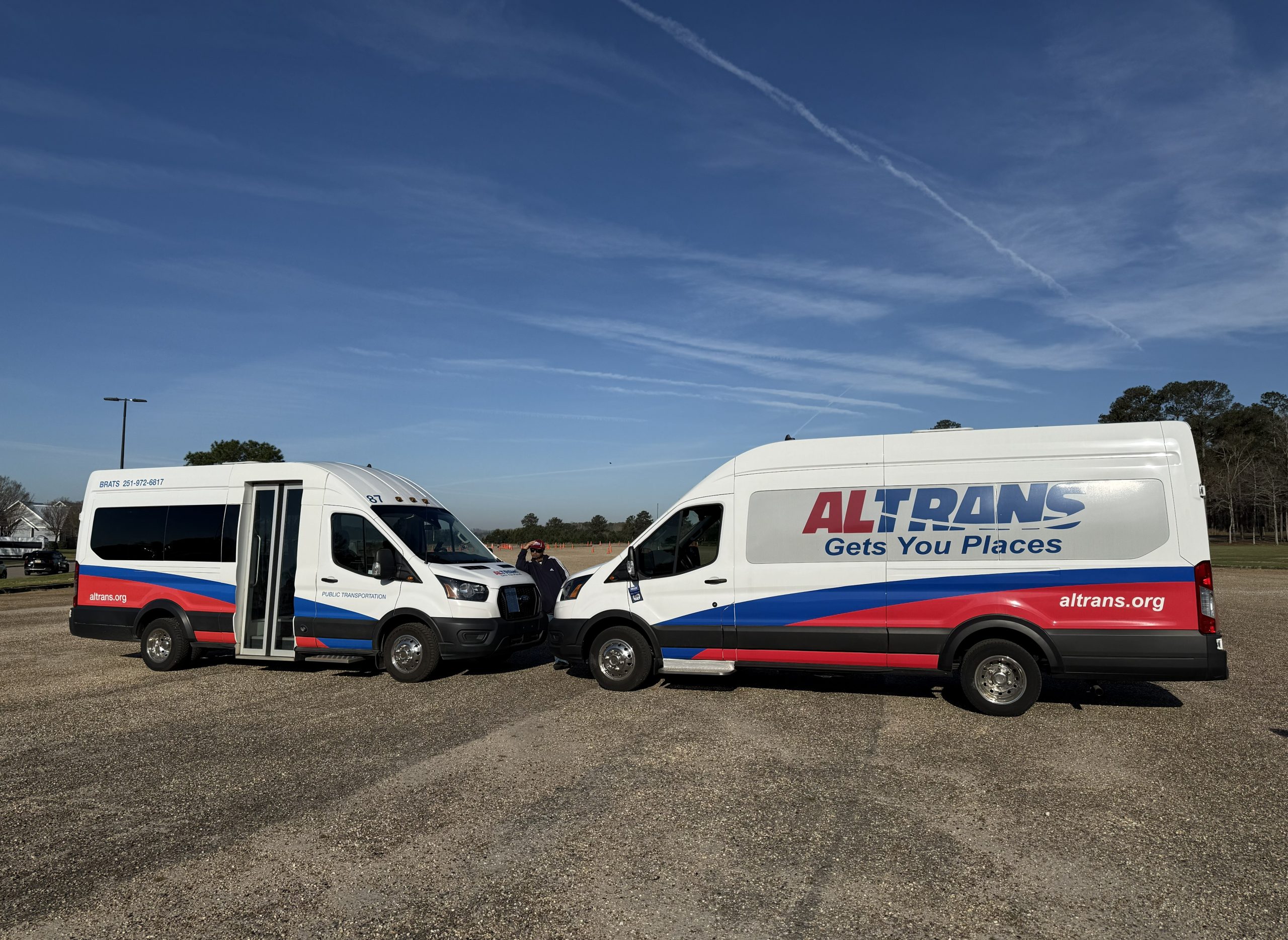Two ALTRANS transit buses parked on the driving course during the ALTRANS Roadeo event in Alabama.