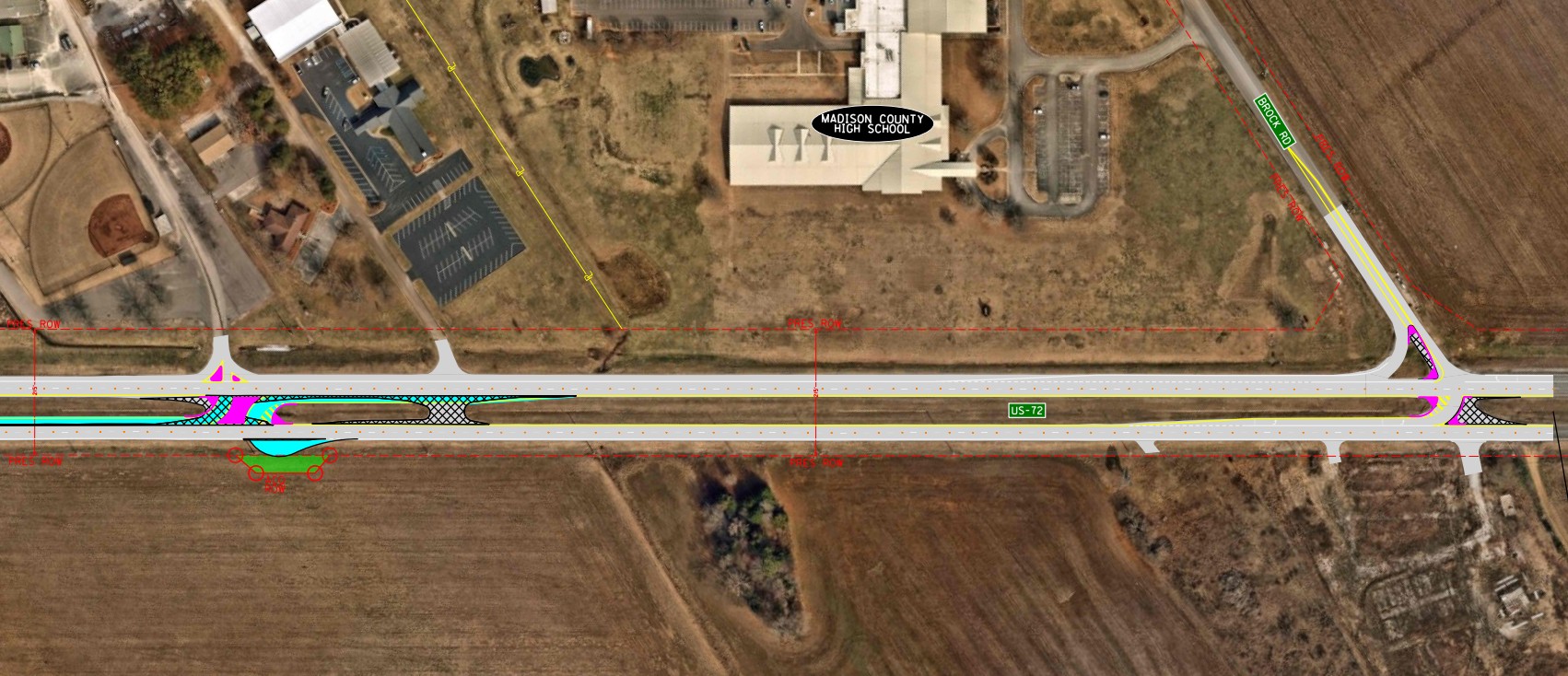 A map showing proposed modifications to improve safety on US-72 East in Madison County.