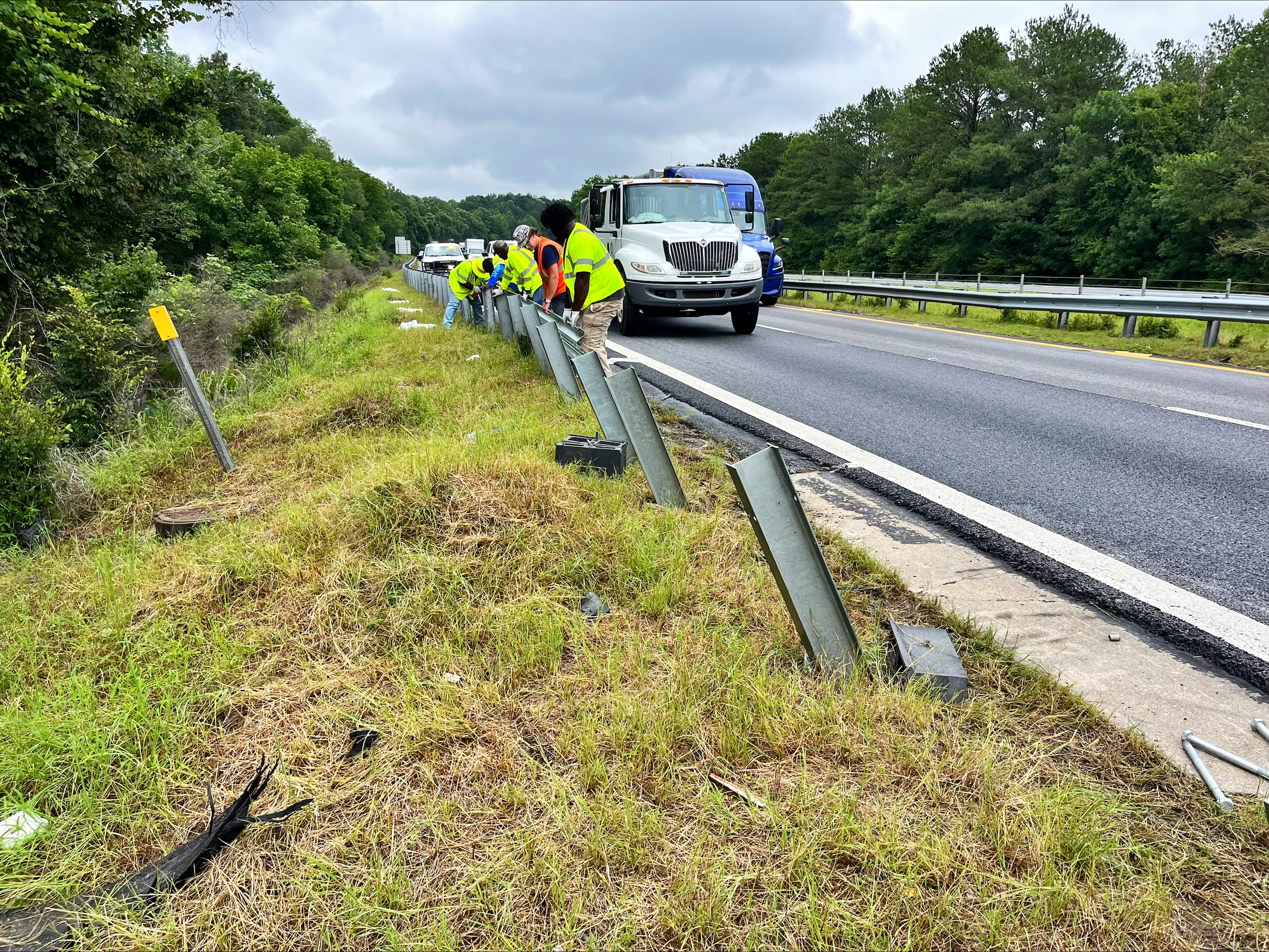 ALDOT crews repair guard rails after an overnight crash.
