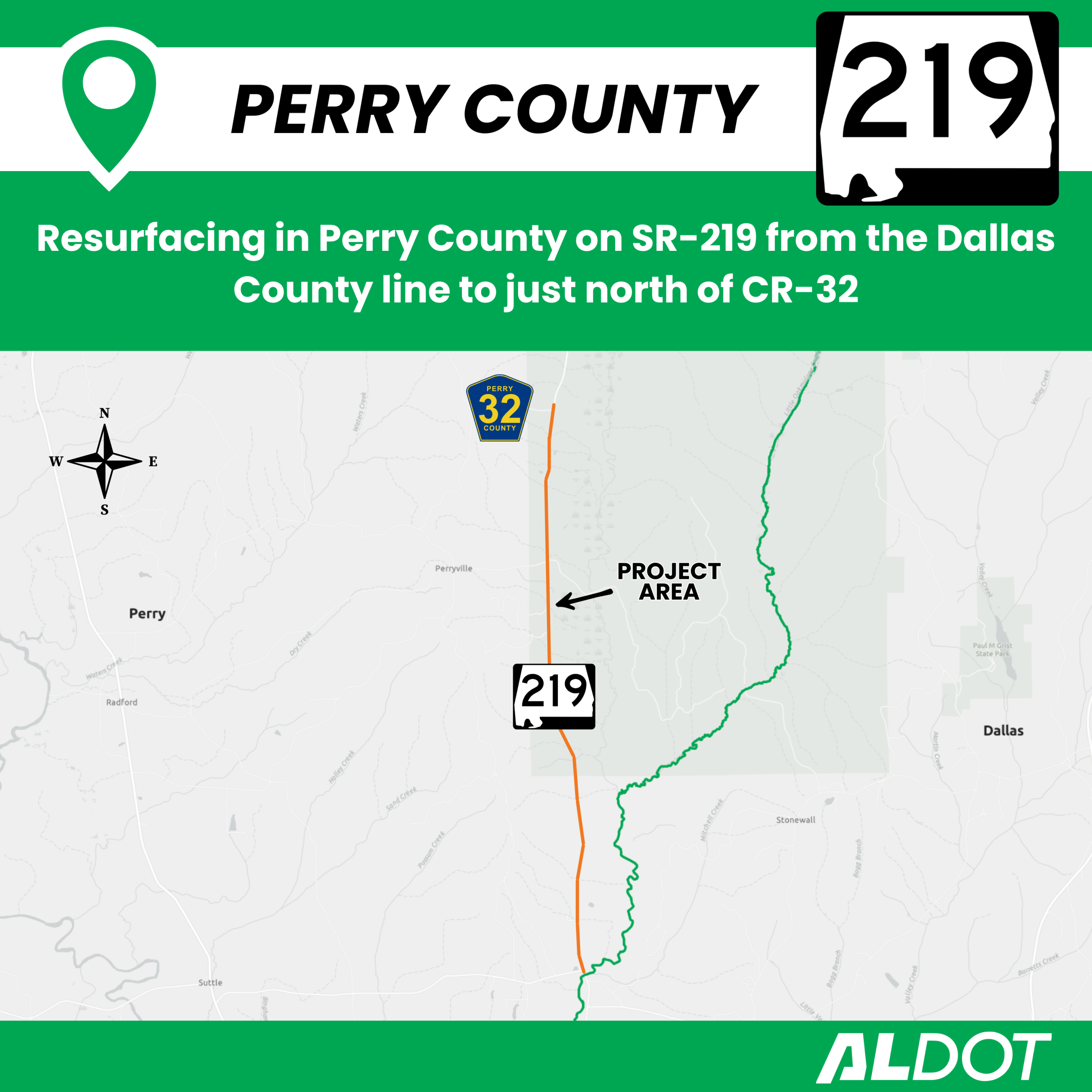 A map of the Perry County resurfacing project