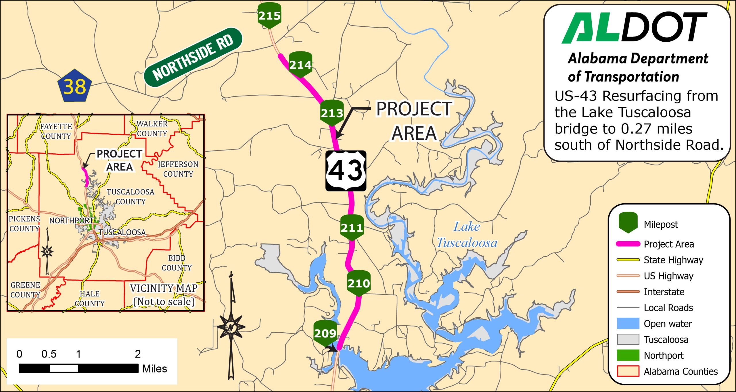 Tuscaloosa Resurfacing Map of US-43