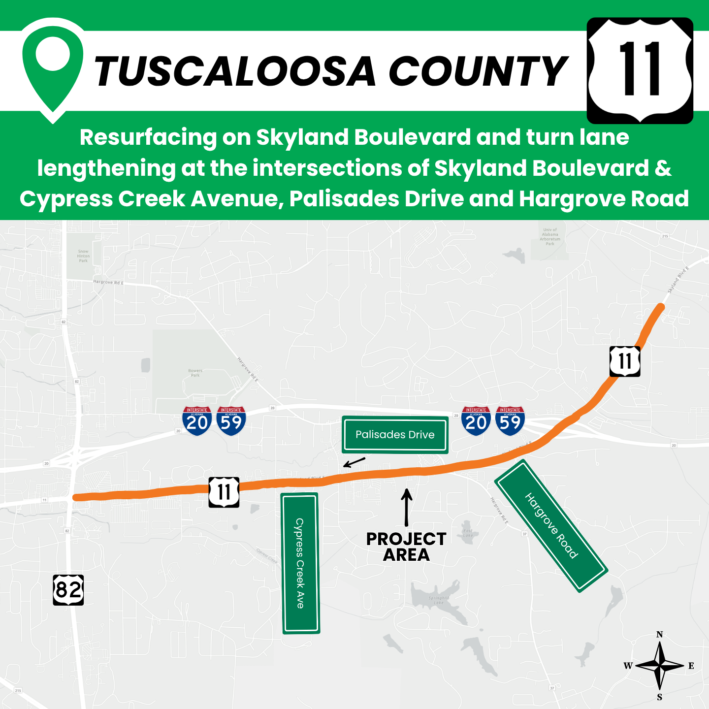 US-11 resurfacing map of Skyland Boulevard