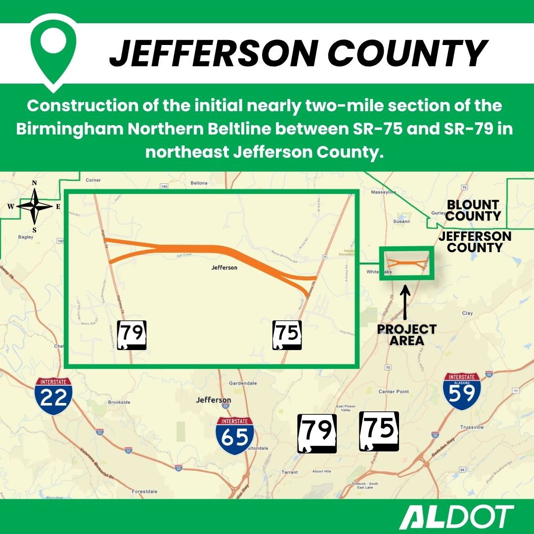 First phase of the Birmingham Northern Beltline between SR-79 and SR-75 in Jefferson County.