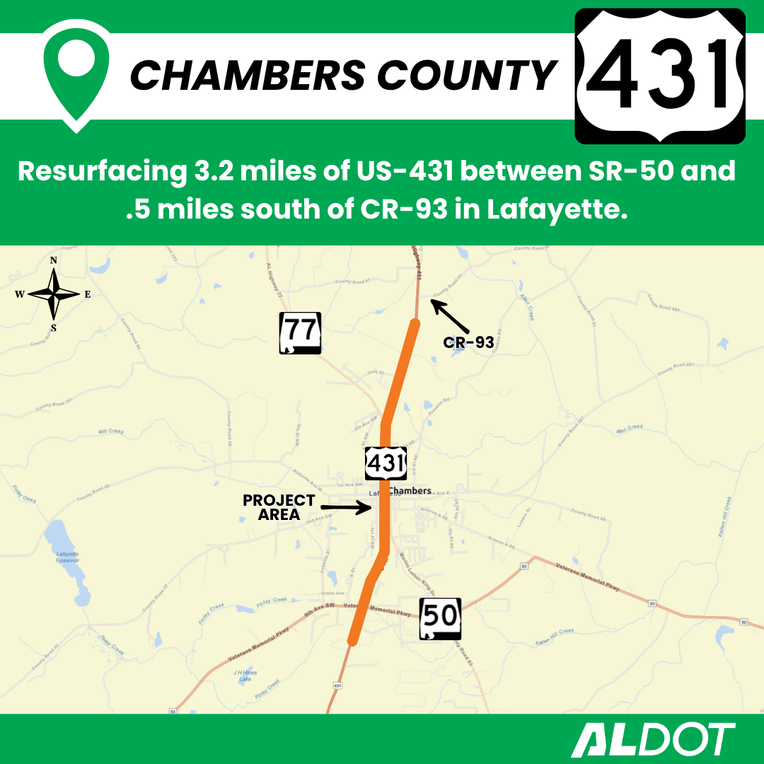 Resurfacing 3.2 miles of US-431 in Lafayette between SR-50 and CR-93.