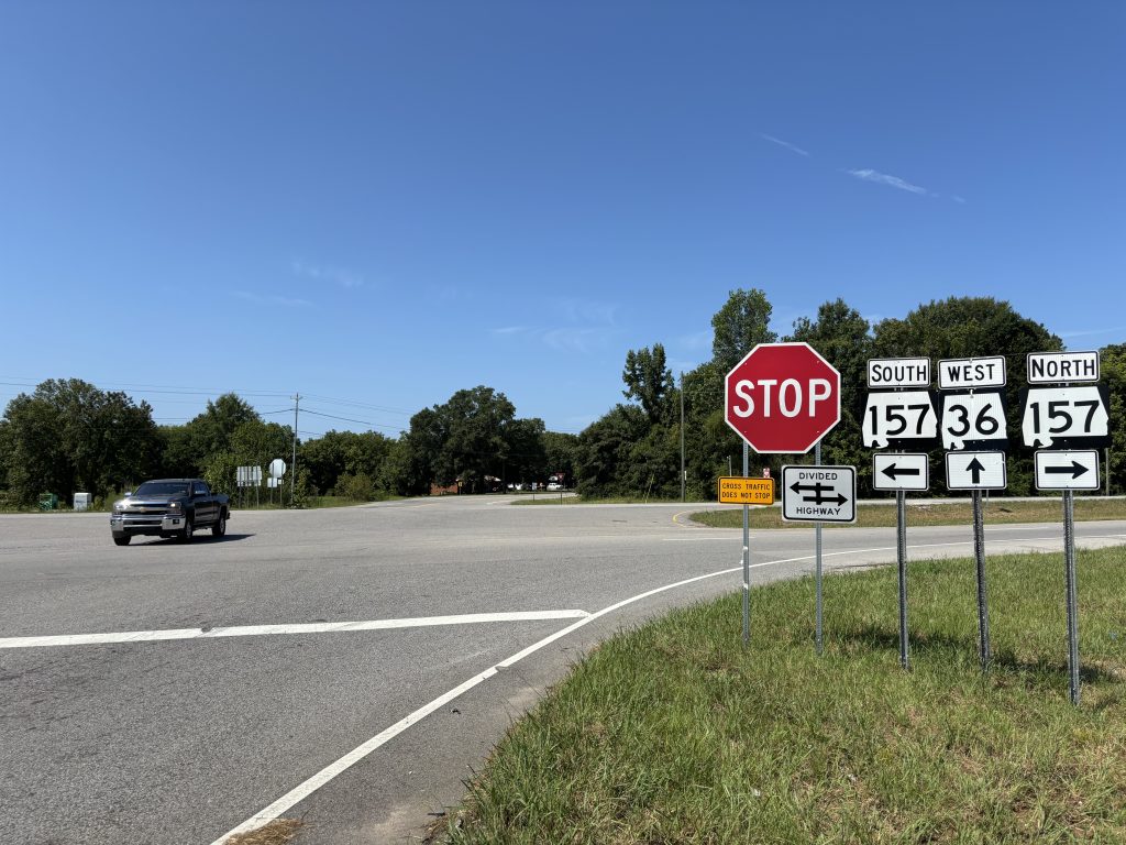 A car crosses an intersection.