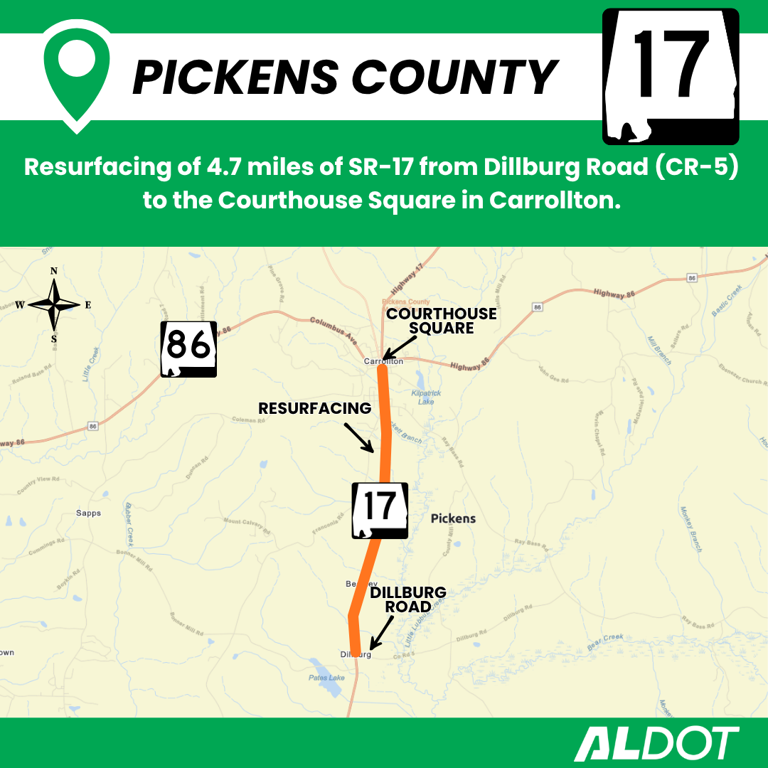 SR-17 resurfacing map in Pickens County