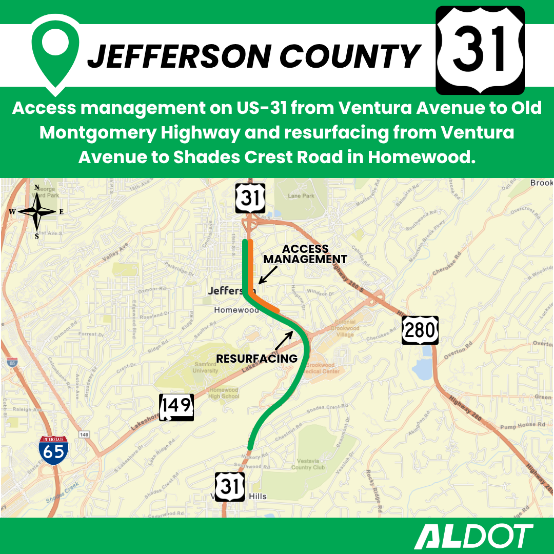 Resurfacing and access management improvements on US-31 in Homewood.