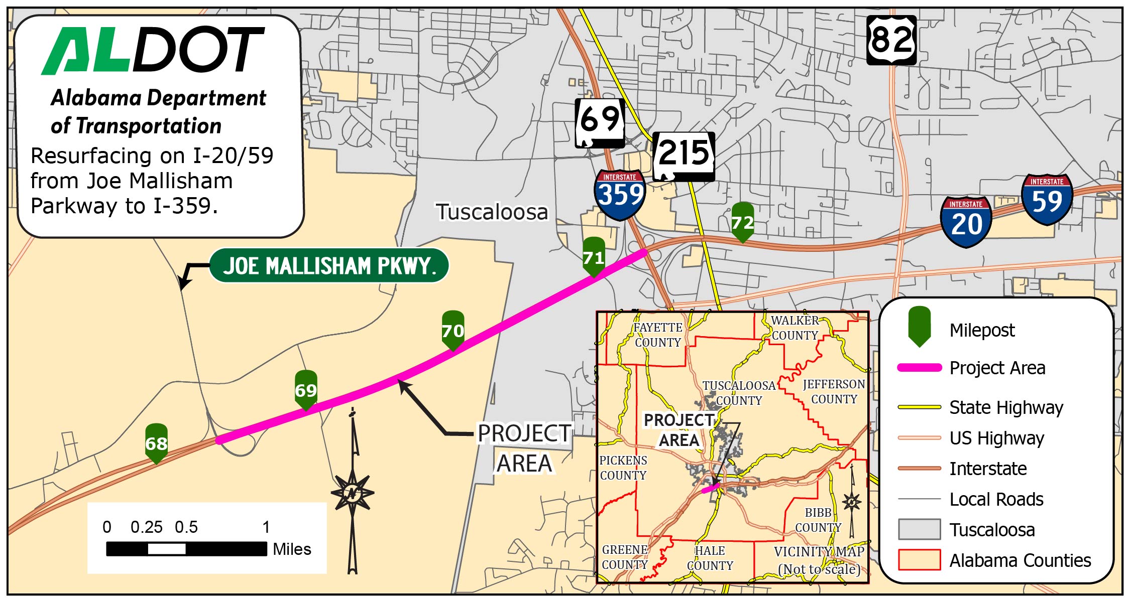 Interstate resurfacing map in Tuscaloosa