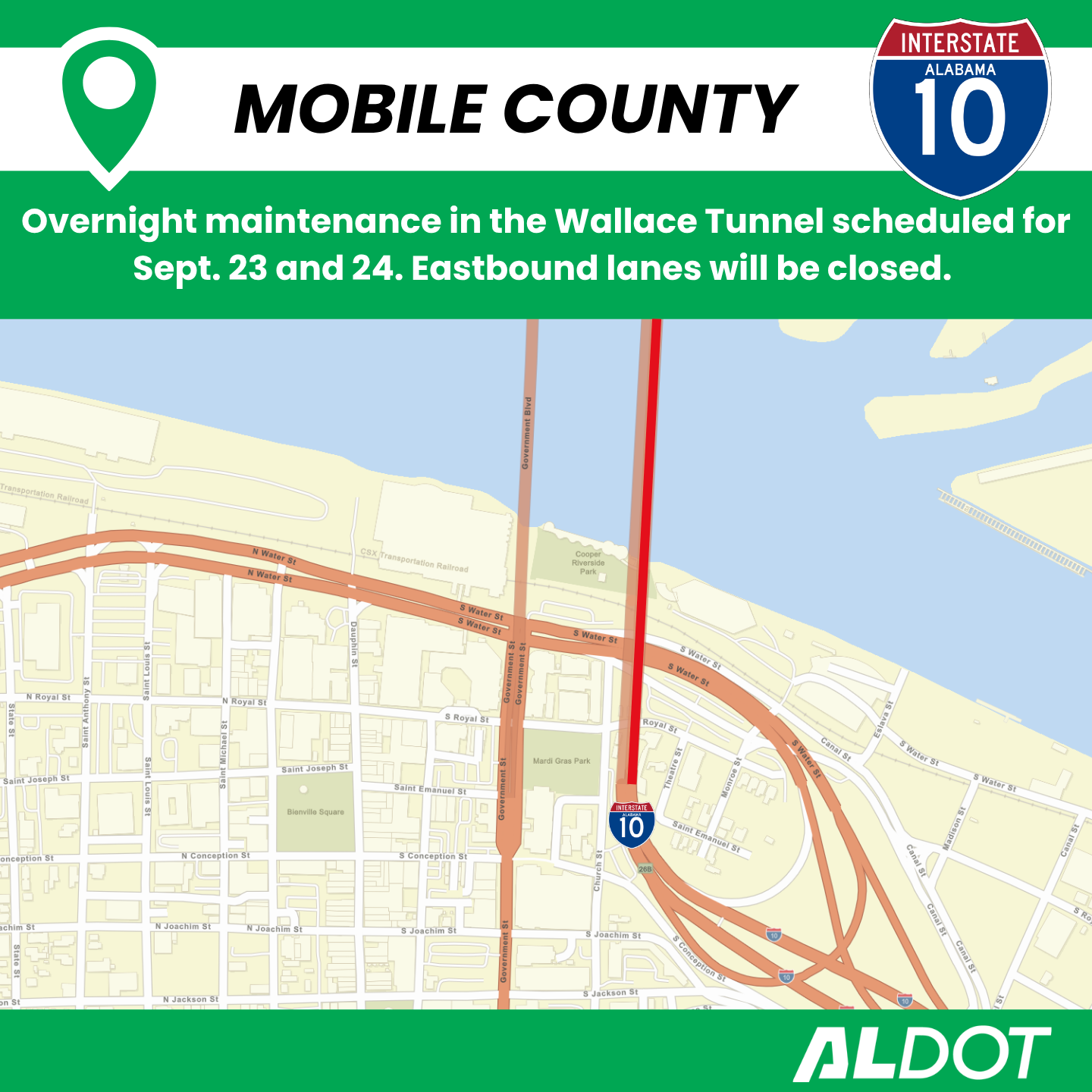 The eastbound Wallace Tunnel will be closed overnight Sept. 23, Sept. 24.