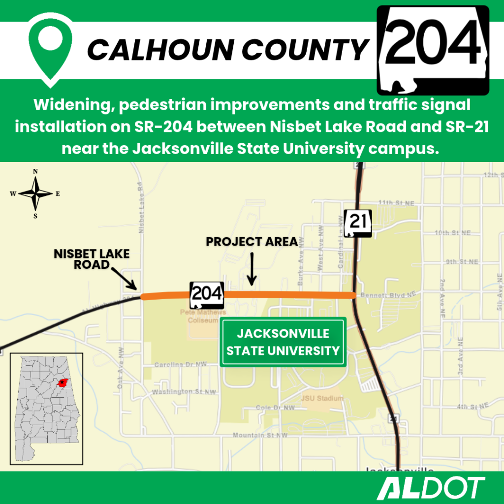 Lane closures possible as work begins
on SR-204 in Jacksonville, Alabama