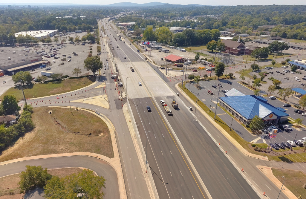 An aerial view of an overpass