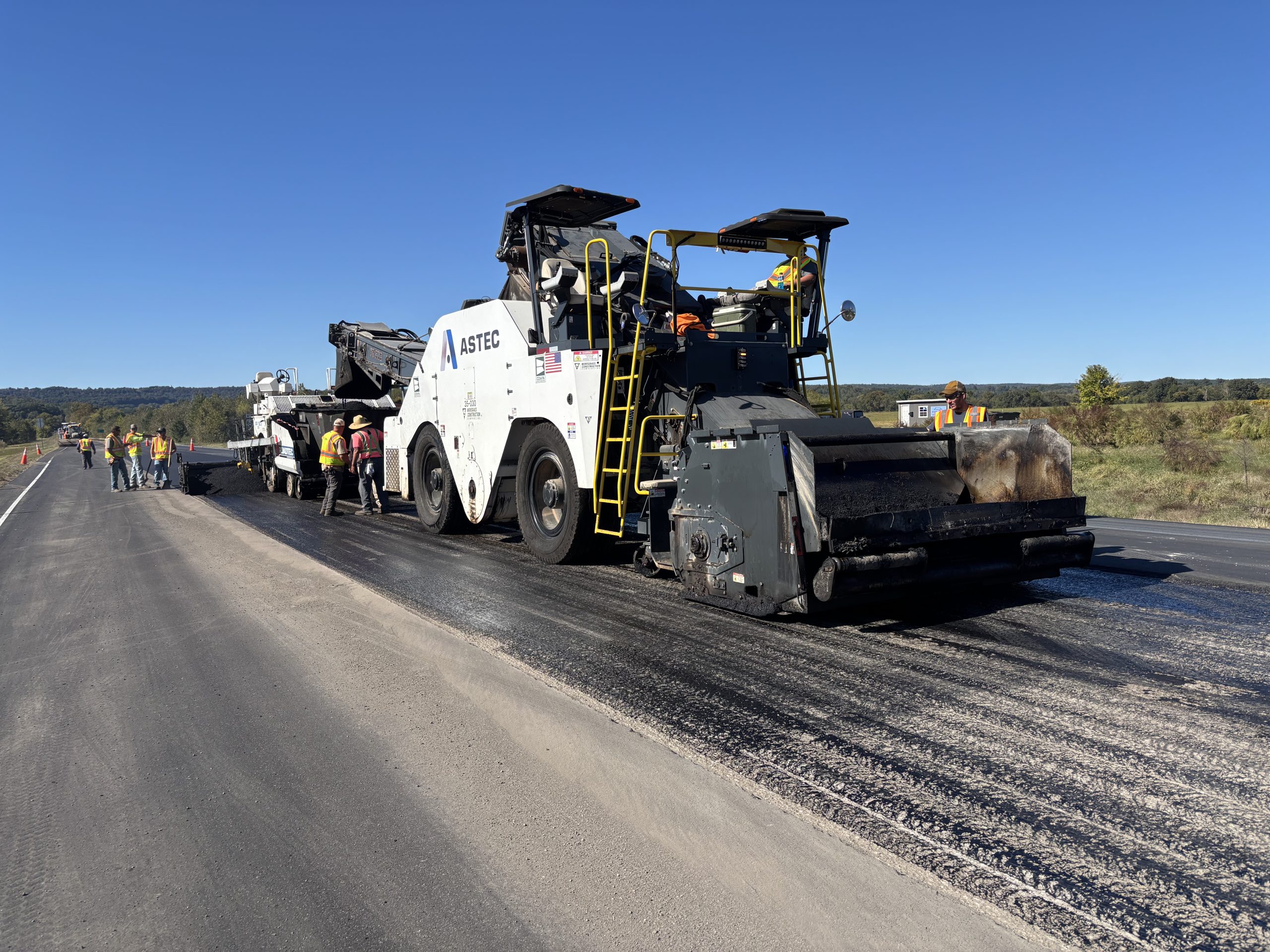 A paving operation on a highway