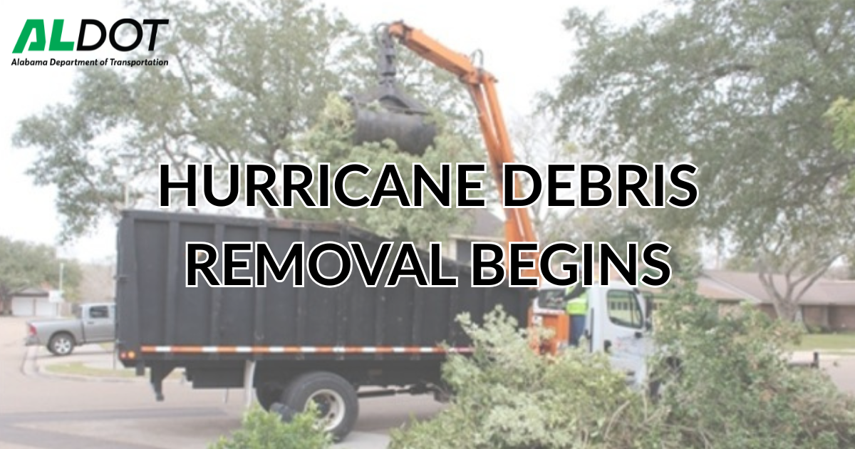 ALDOT crews prepare to collect storm debris along state-maintained roads in Conecuh, Escambia, Monroe and Wilcox counties, Alabama, beginning Oct. 19.